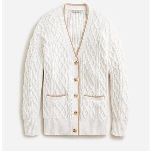 NWT J Crew Cream and Beige Contrast Trim Cable knit Cardigan sweater Sz S